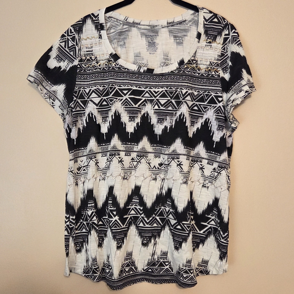 Sonoma Sequins And Beaded Short Sleeve Shirt